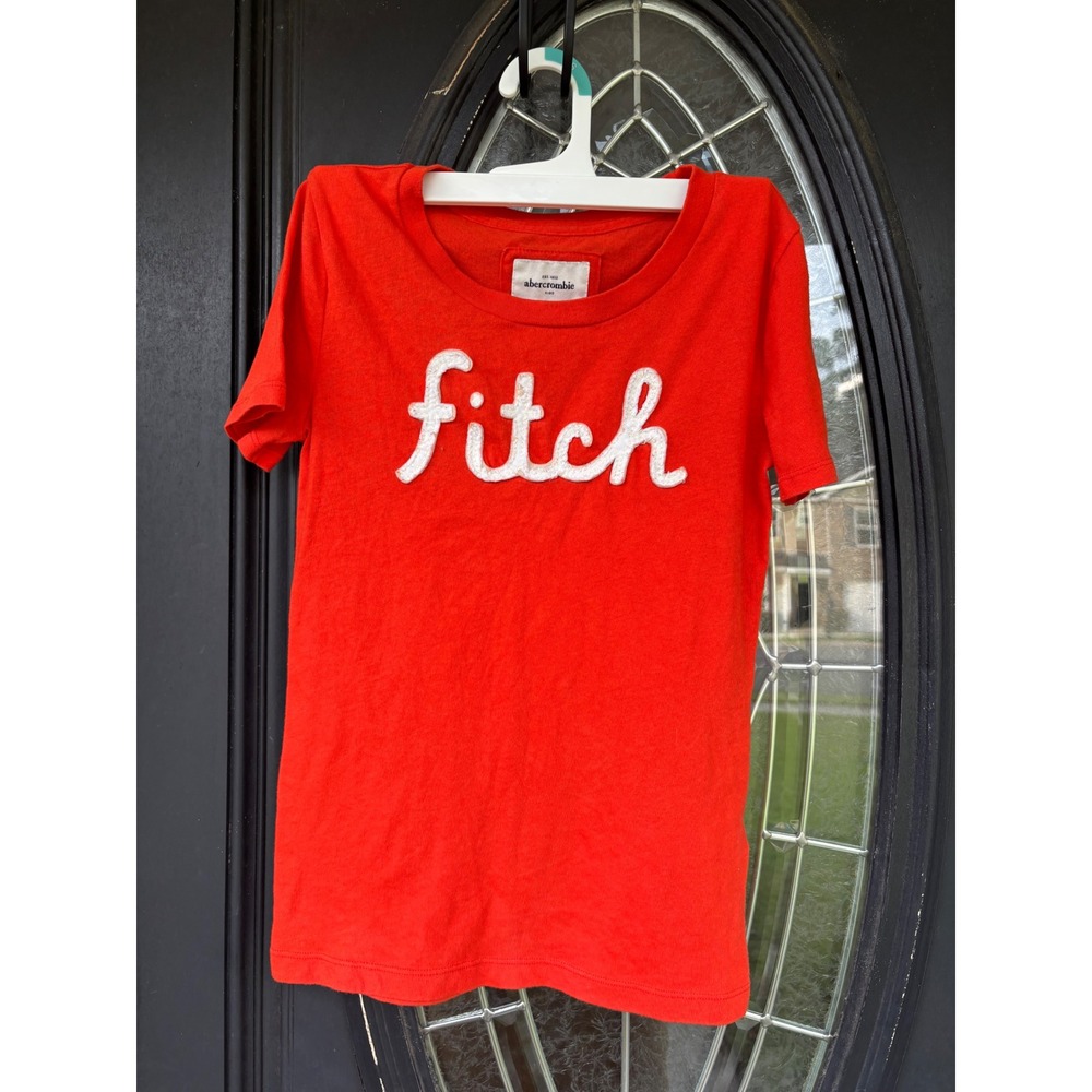 Abercrombie Kids Orange Short Sleeve Embroidered Fitch Logo Graphic Tee Size L